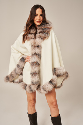 Elegant damcape i ull och kashmir med äkta rävpäls