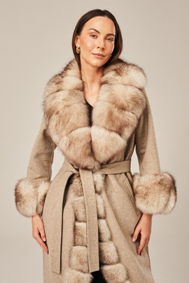 Damkappa i Alpackaull med Rävpäls – Beige Vår- och Höstkappa