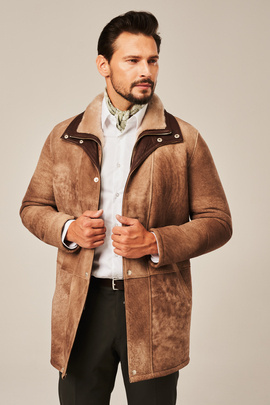 Herr shearling vinterjacka i brunt – naturlig och tidlös stil