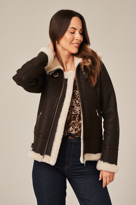 Dam Shearling Jacka med huva, brun