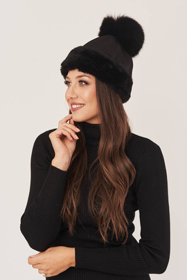 Shearling hatt med pompom svart