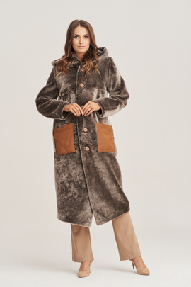 Lång shearling kappa dam – brun, elegant och varm