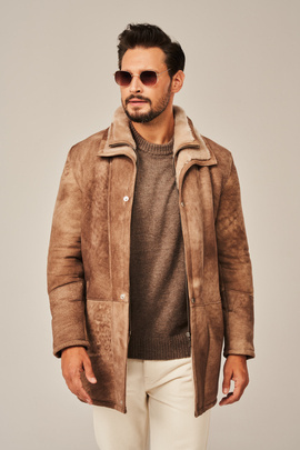 Herrpäls i lammskinn (shearling coat) – beige