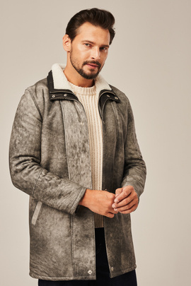 Herr shearling vinterjacka i grå – midjelång, varm och tidlös